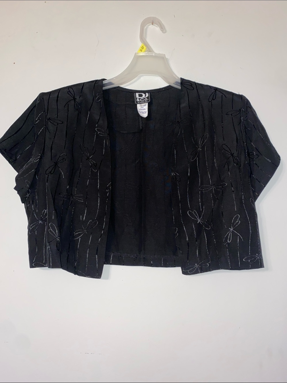 Black Cropped Open-Front Embroidered Jacket